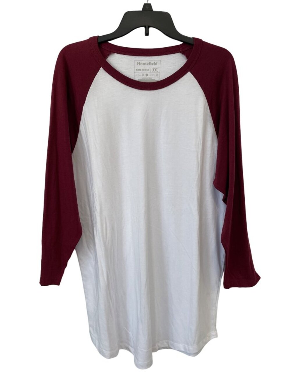 Homefield Baseball T Shirt XXL Raglan Sleeve Tee White Maroon Cotton Polyester